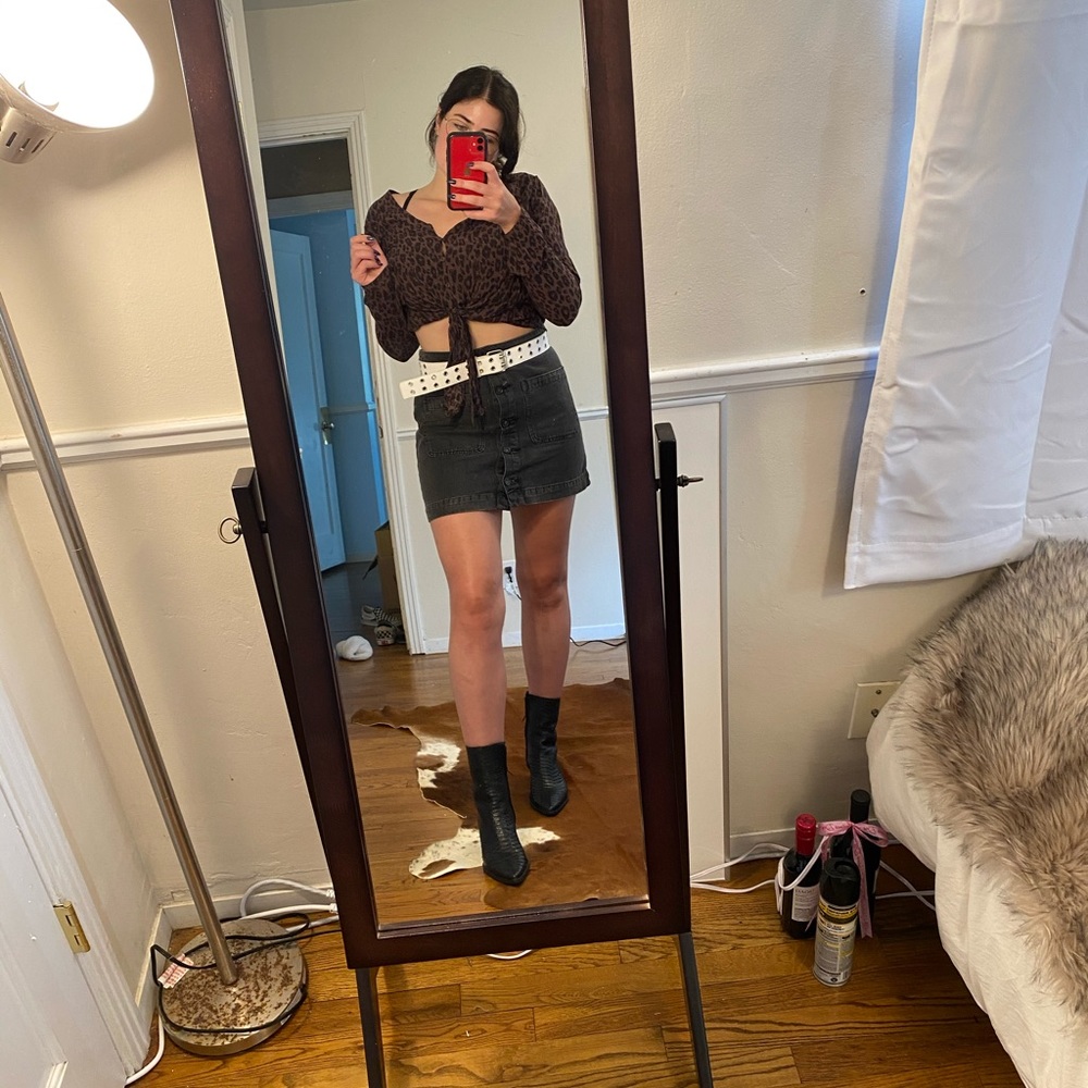 Washed black denim skirt
